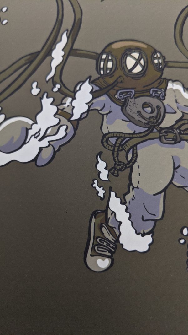 Zoom of Alone Underwater. The zoom shows off some of the linework and sepia brown colours